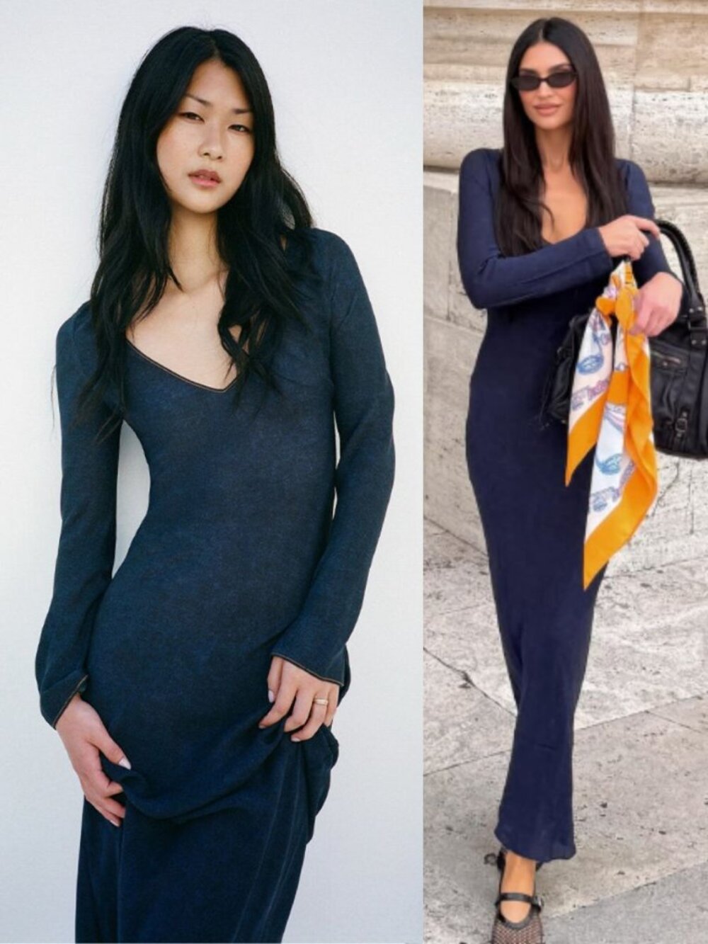 Realisation Par The Odilia Dress Dark Denim Blue Long Sleeve Silk Maxi Size XS